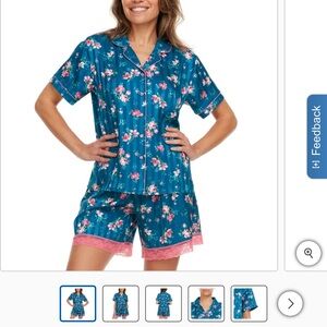 Flora Nikrooz Teal Floral Pajama Set #EE